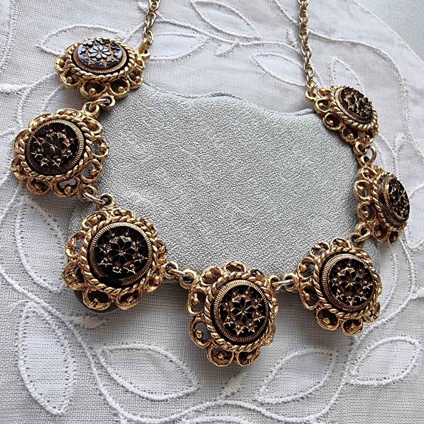 Necklace - Victorian Style Black Mourning Pendant Link Necklace