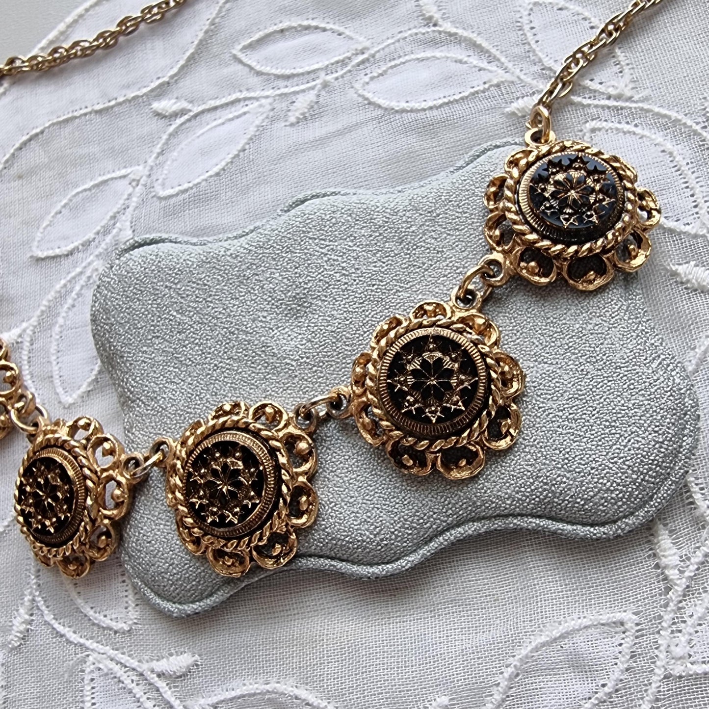 Necklace - Victorian Style Black Mourning Pendant Link Necklace