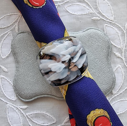 Ring - Black Brass and White Glass Flower Bombe Ring