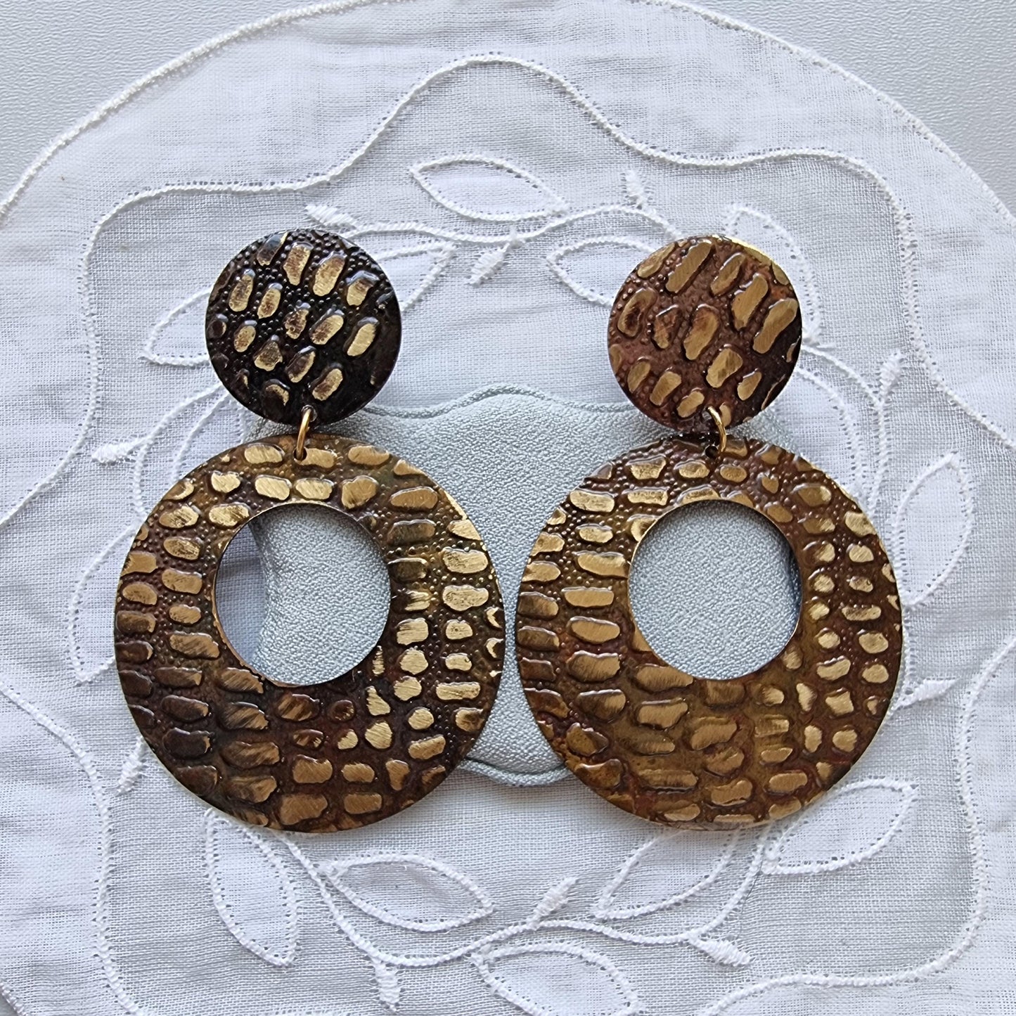 Posts - Brown Metal Crocodile Print Drop Earrings