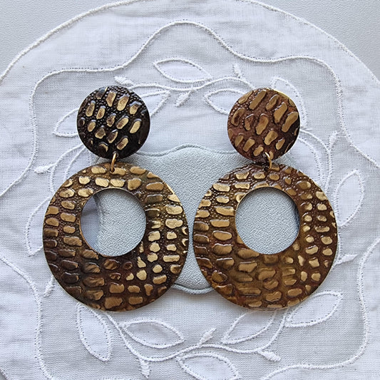 Posts - Brown Metal Crocodile Print Drop Earrings