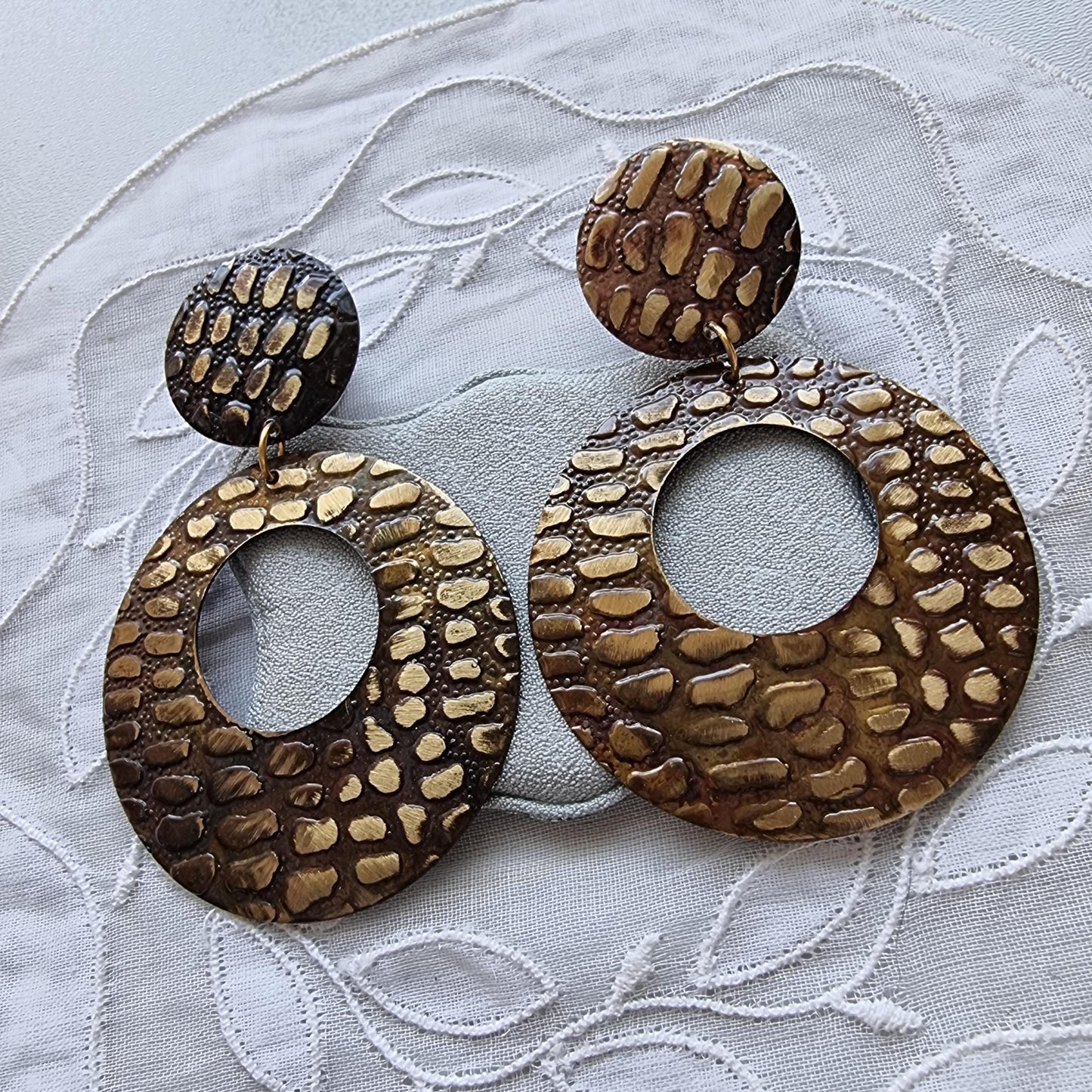 Posts - Brown Metal Crocodile Print Drop Earrings