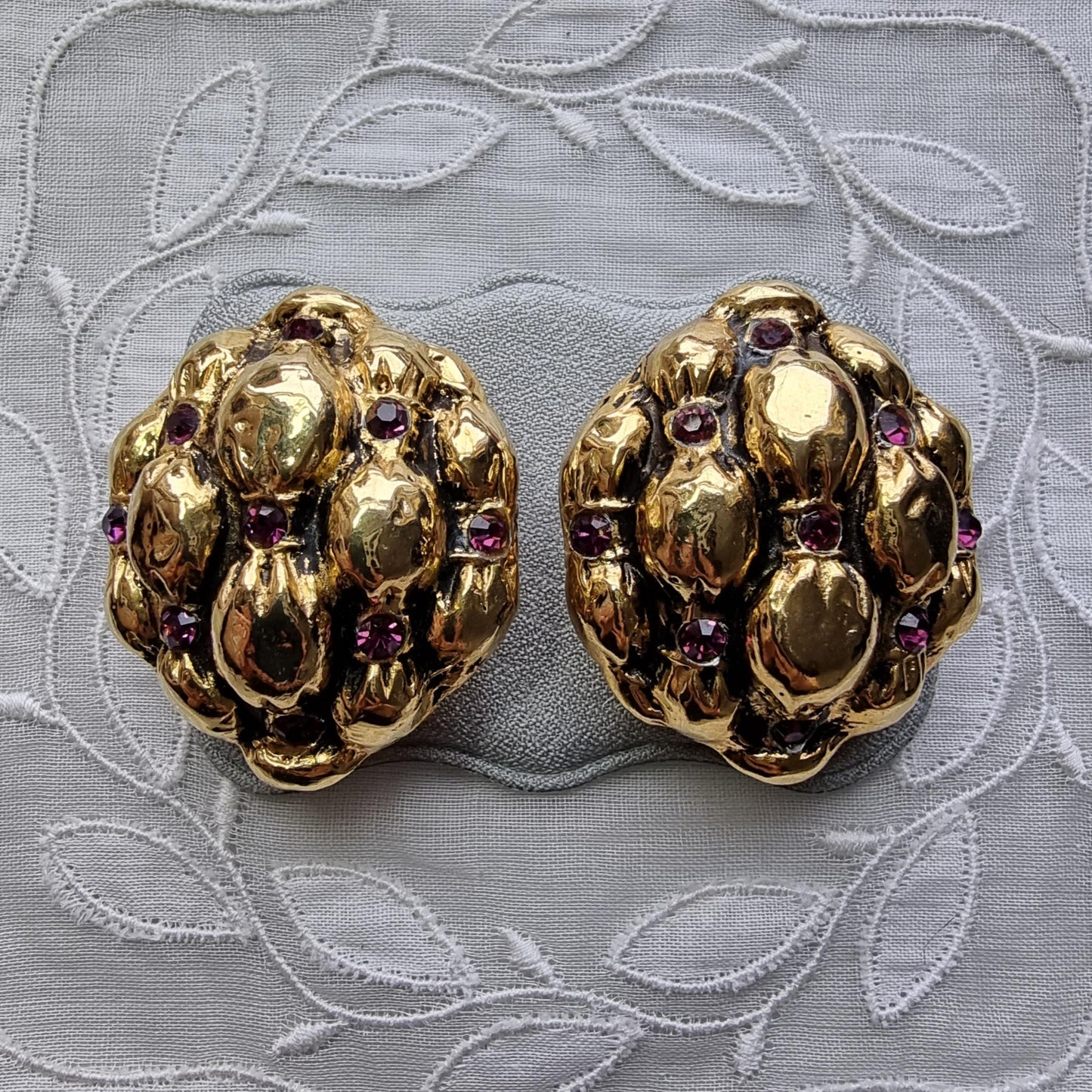 Clip on - Purple Crystals Cushion Dome Clip On Earrings