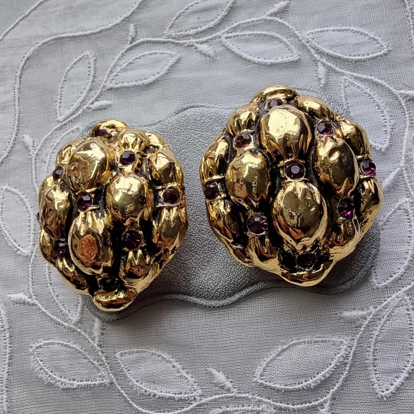 Clip on - Purple Crystals Cushion Dome Clip On Earrings