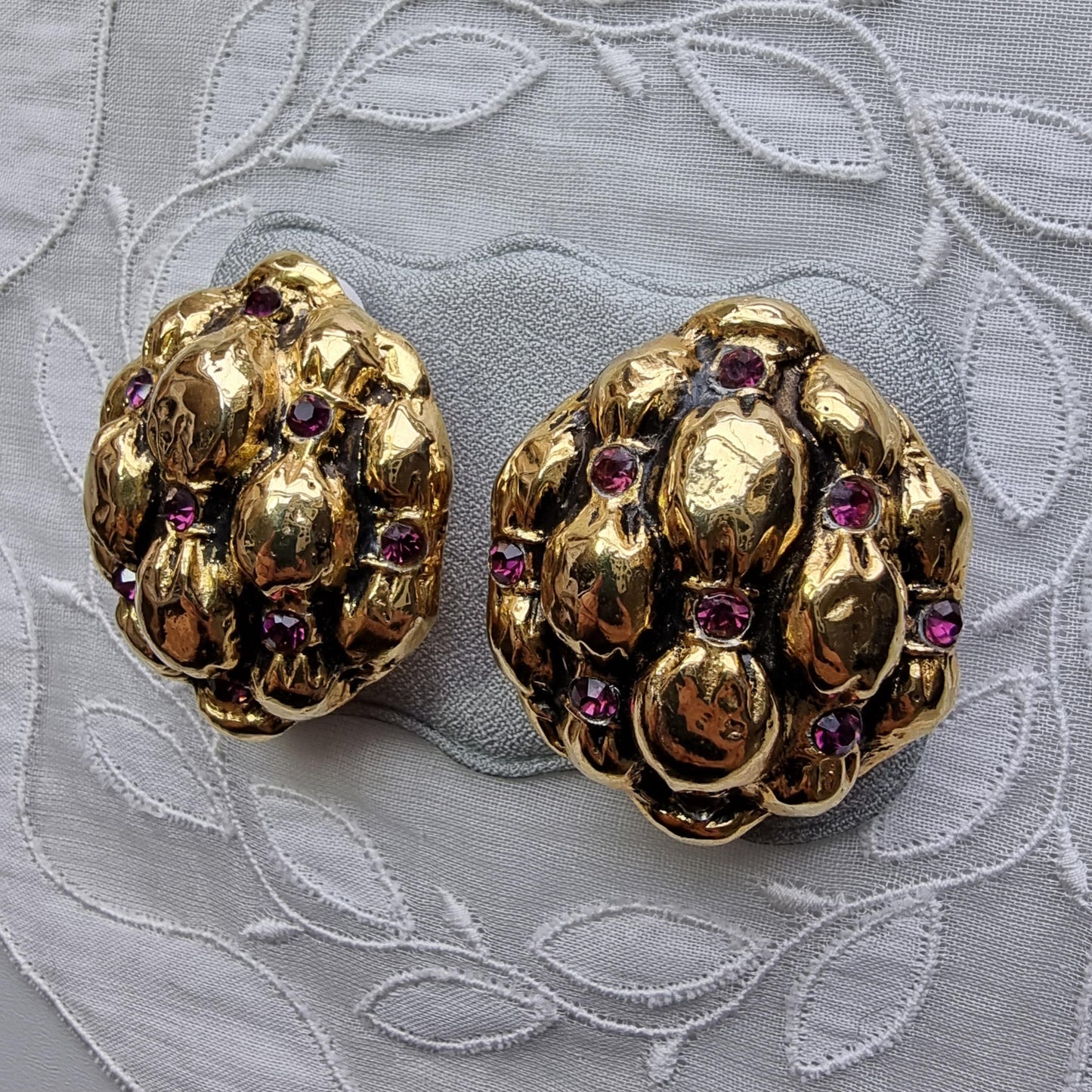 Clip on - Purple Crystals Cushion Dome Clip On Earrings