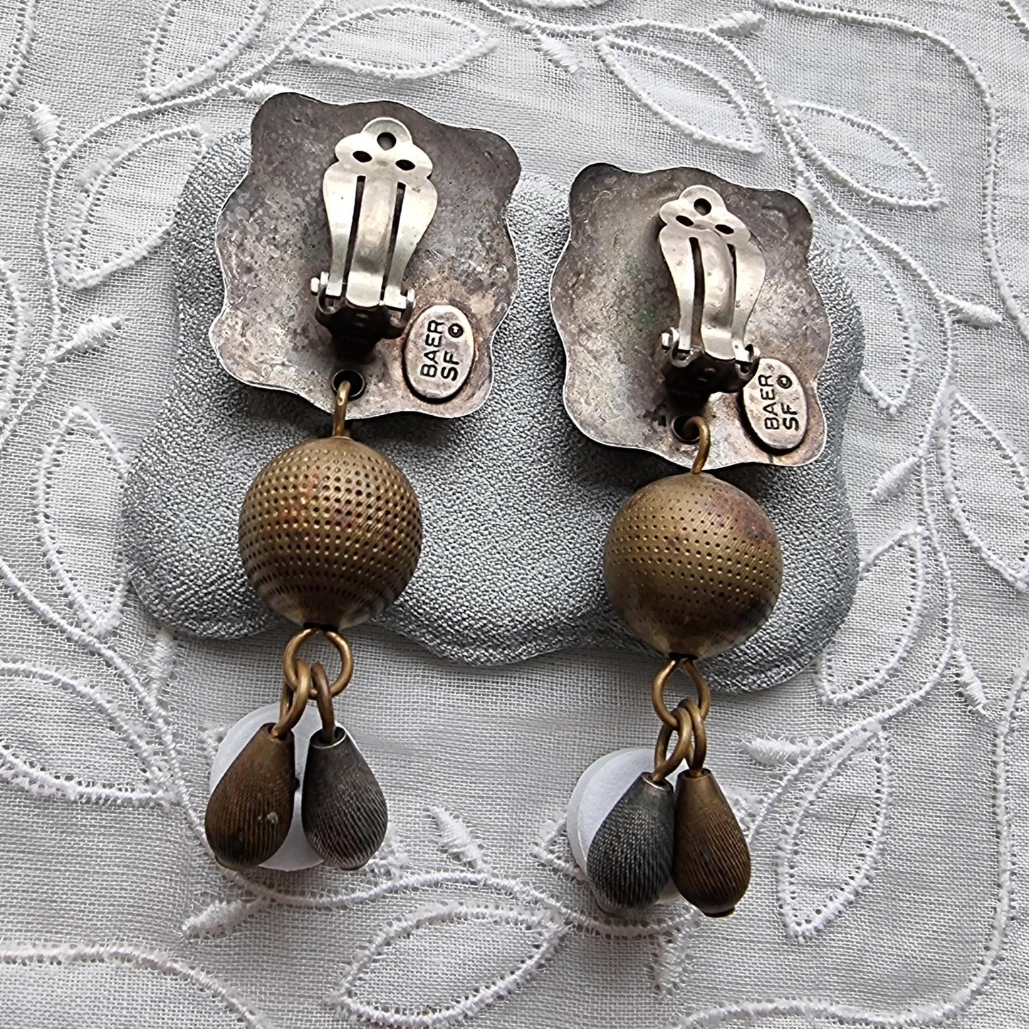 Clip on - Baer Chinese Character Two Tone Bead Drop Clip On Earrings