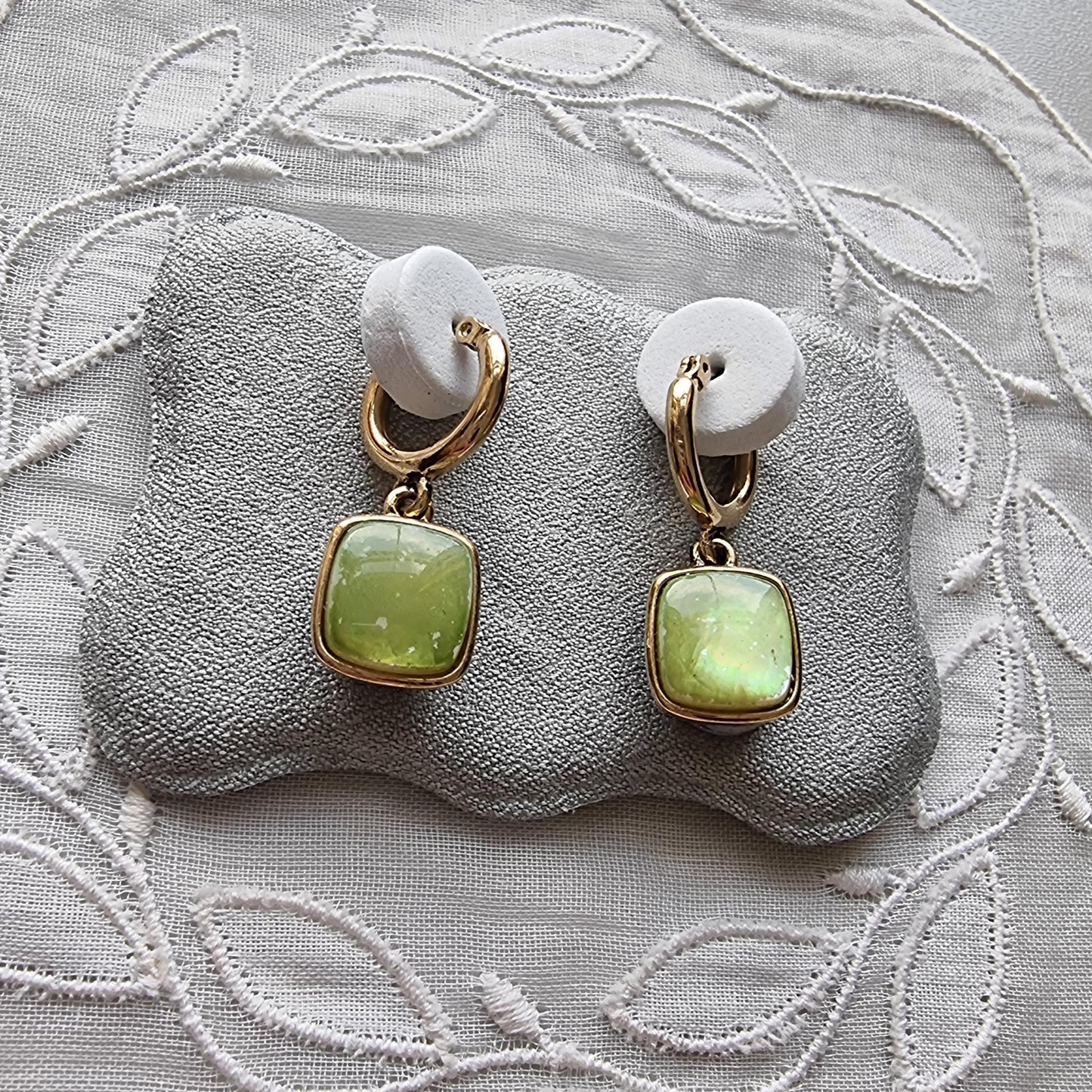 Posts - Monet Pearlescent Green Square Drop Earrings