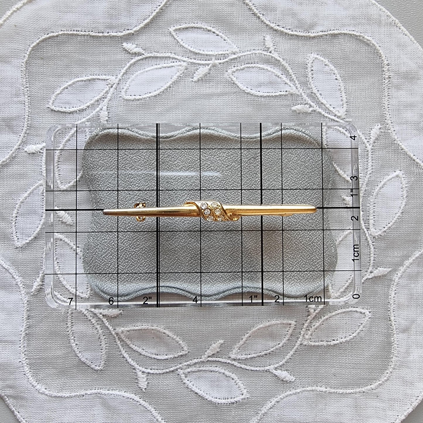Brooch - Gold and Clear Crystals Bar Brooch