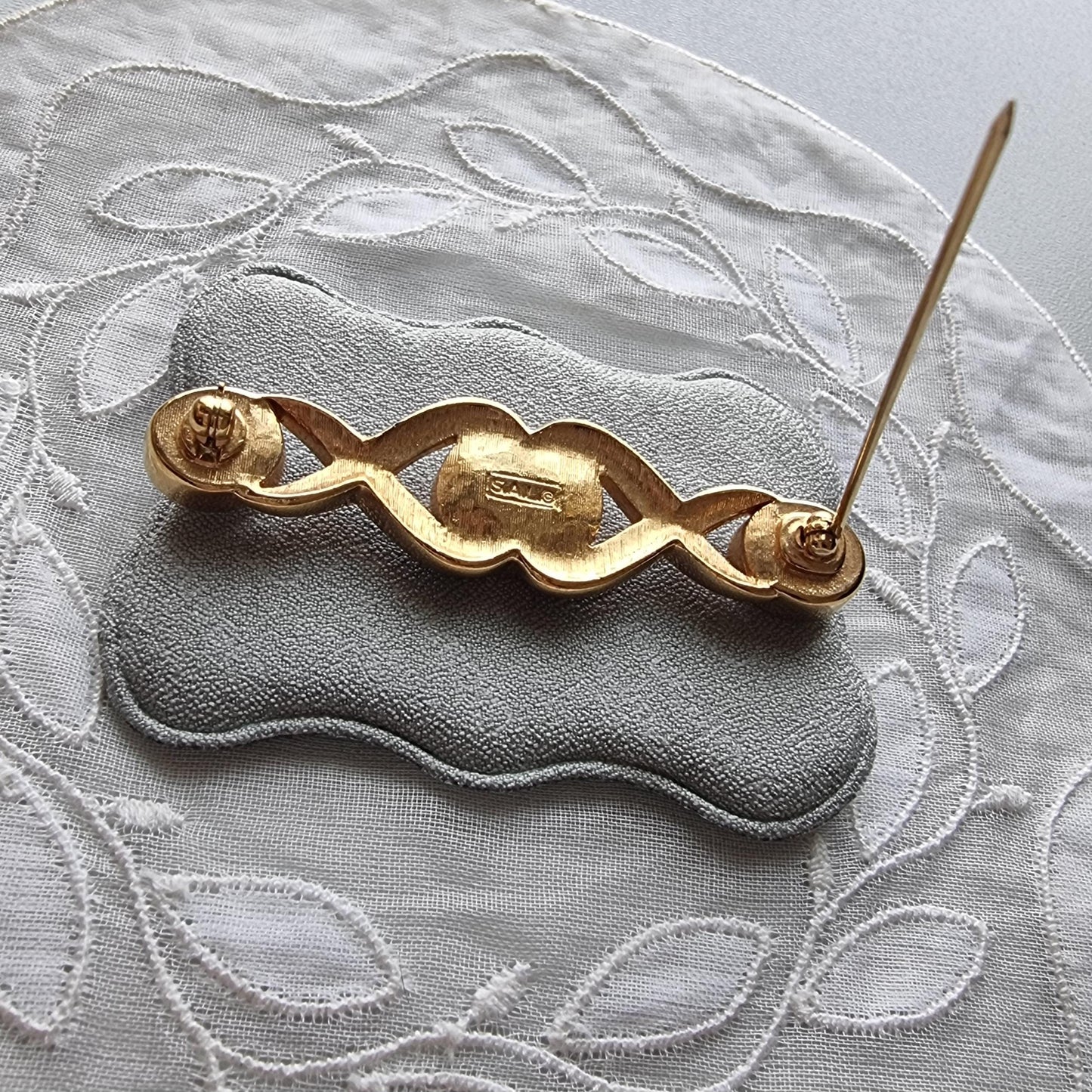 Brooch - Swarovski S.A.L. Black Enamel and Crystals Ribbon Bar Brooch