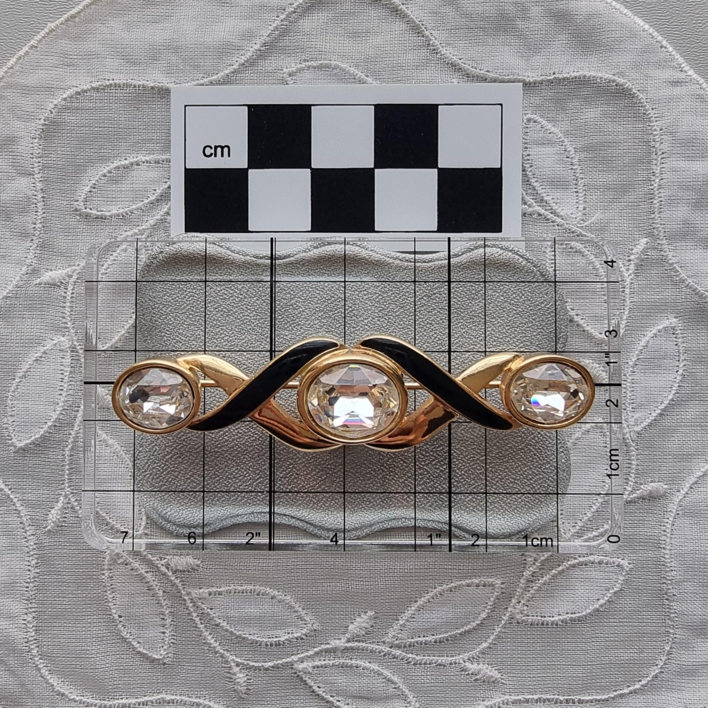 Brooch - Swarovski S.A.L. Black Enamel and Crystals Ribbon Bar Brooch