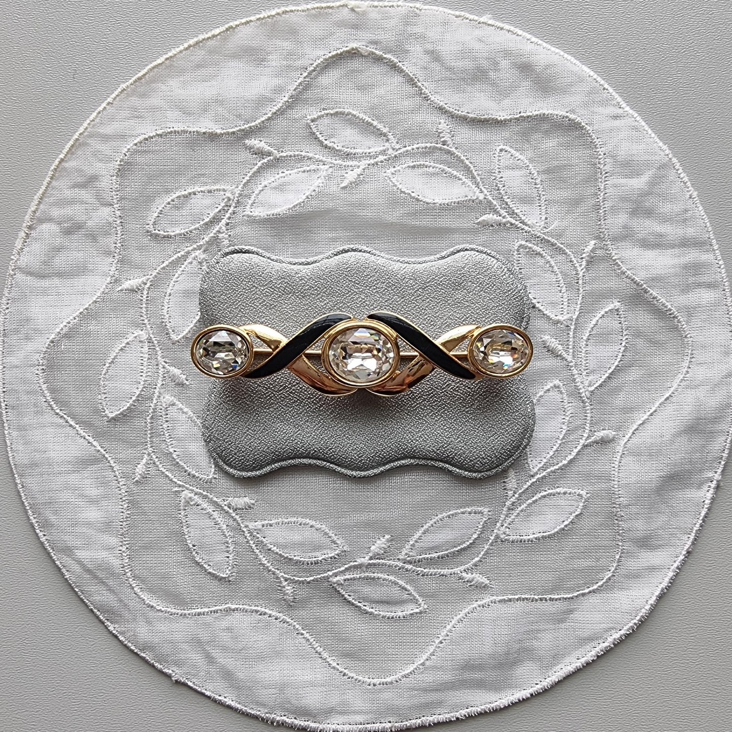 Brooch - Swarovski S.A.L. Black Enamel and Crystals Ribbon Bar Brooch