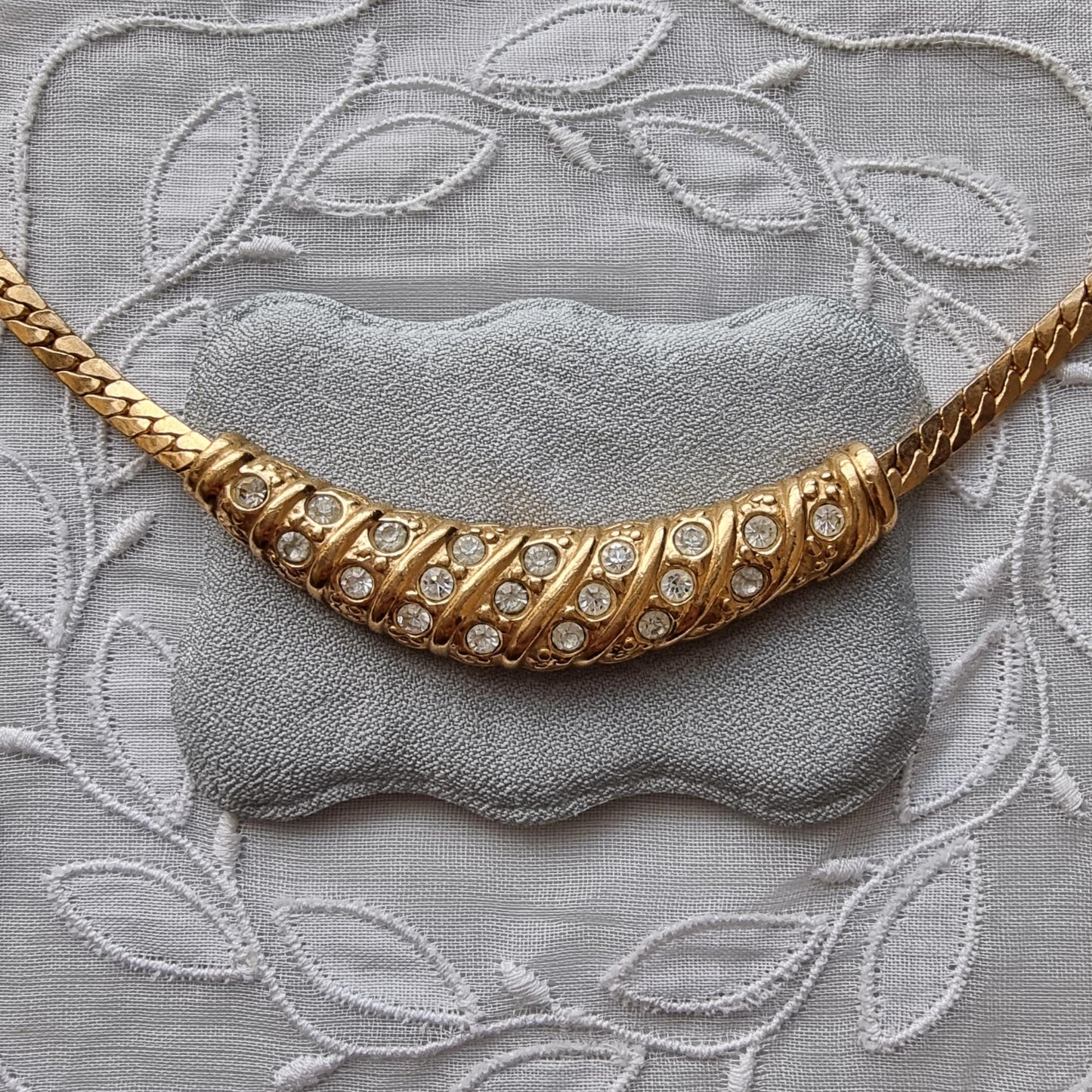 Necklace - Gold and Clear Crystals Small Bib Necklace