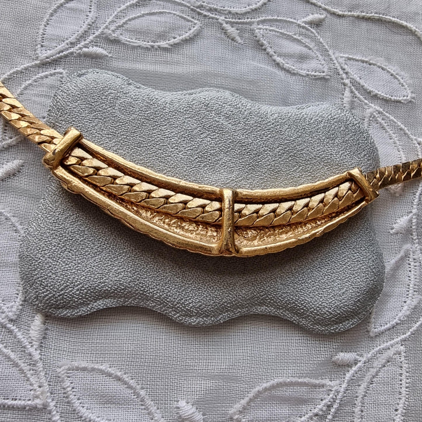 Necklace - Gold and Clear Crystals Small Bib Necklace