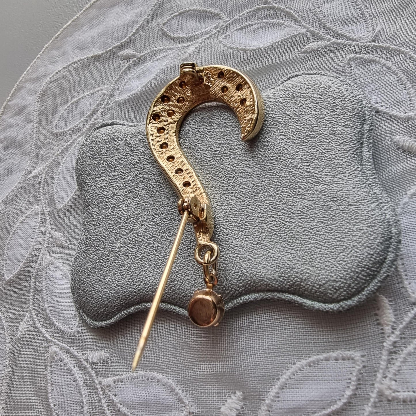 Brooch - Gold and Clear Crystals Drop Question Mark Brooch