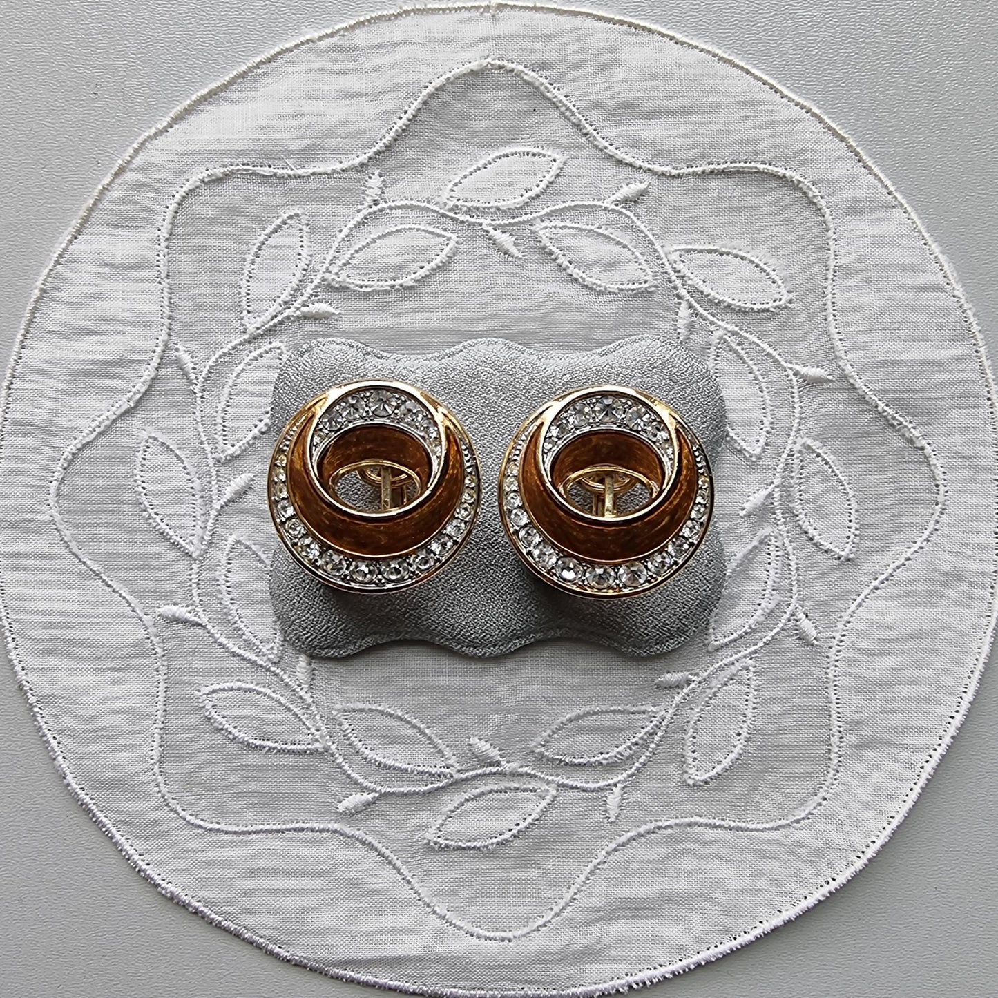 Clip on - Bergdorf Goodman Brown Enamel and Crystals Round Clip On Earrings