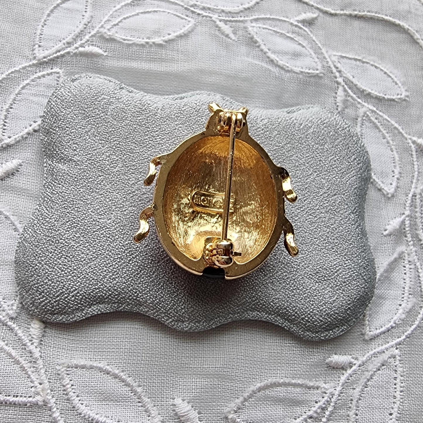 Brooch - Marvella Black and Red Enamel Faux Pearls Ladybird Brooch