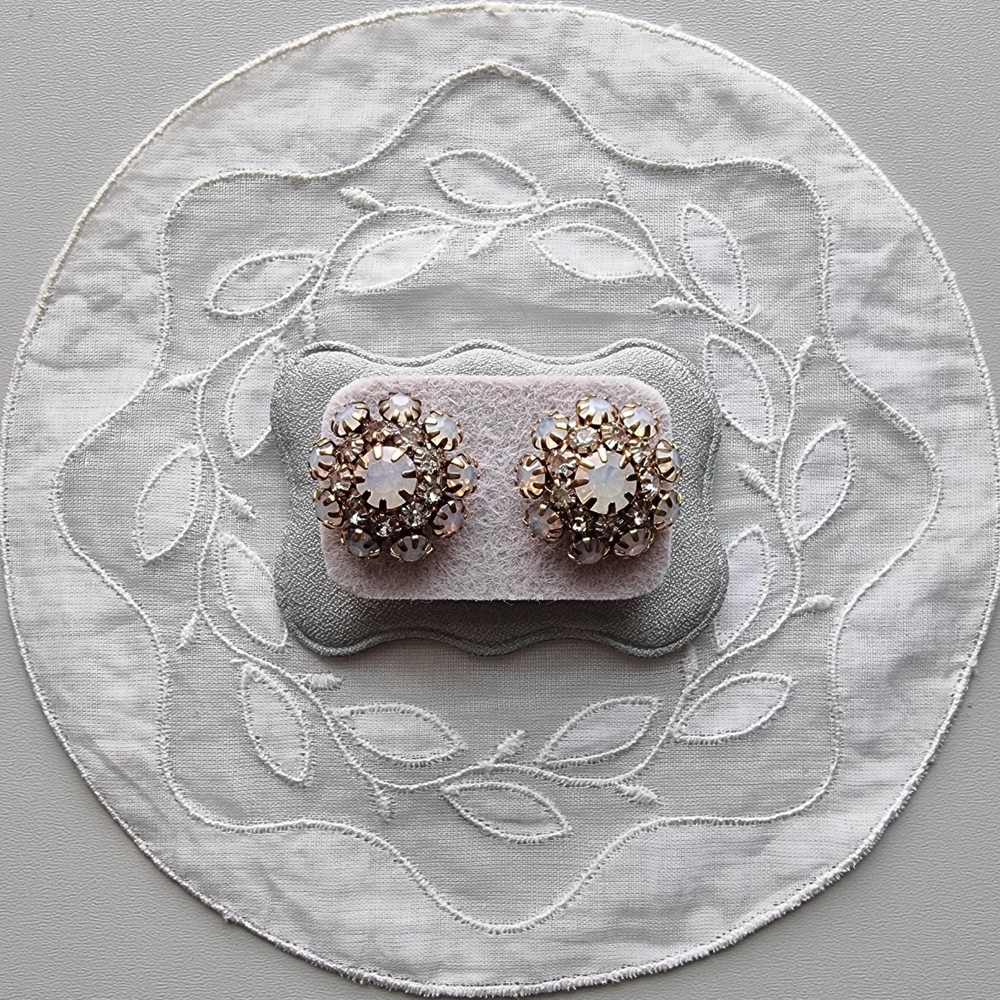 Posts - Milky White Crystals Round Stud Earrings