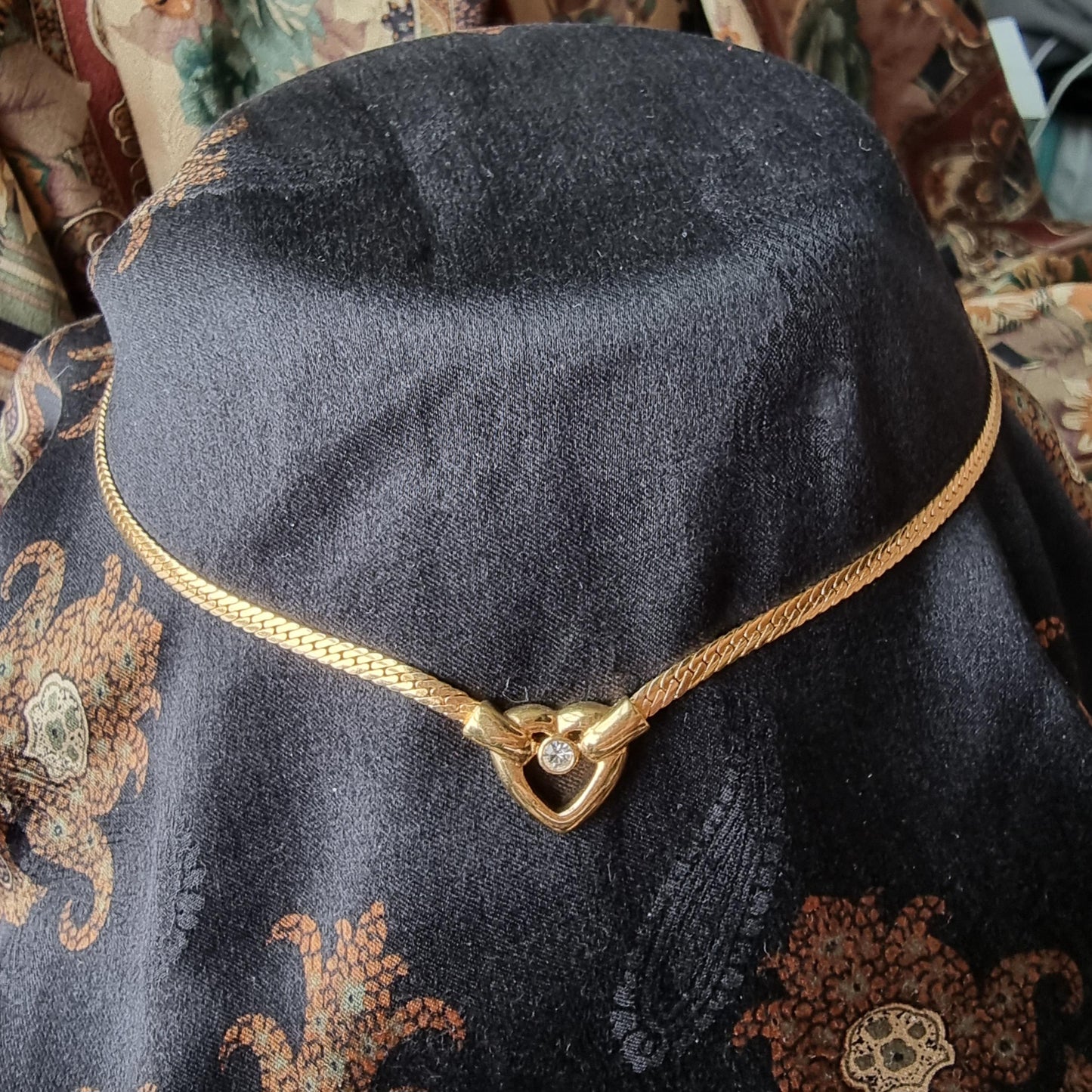 Necklace - Gold and Crystal Heart Flat Chain Necklace