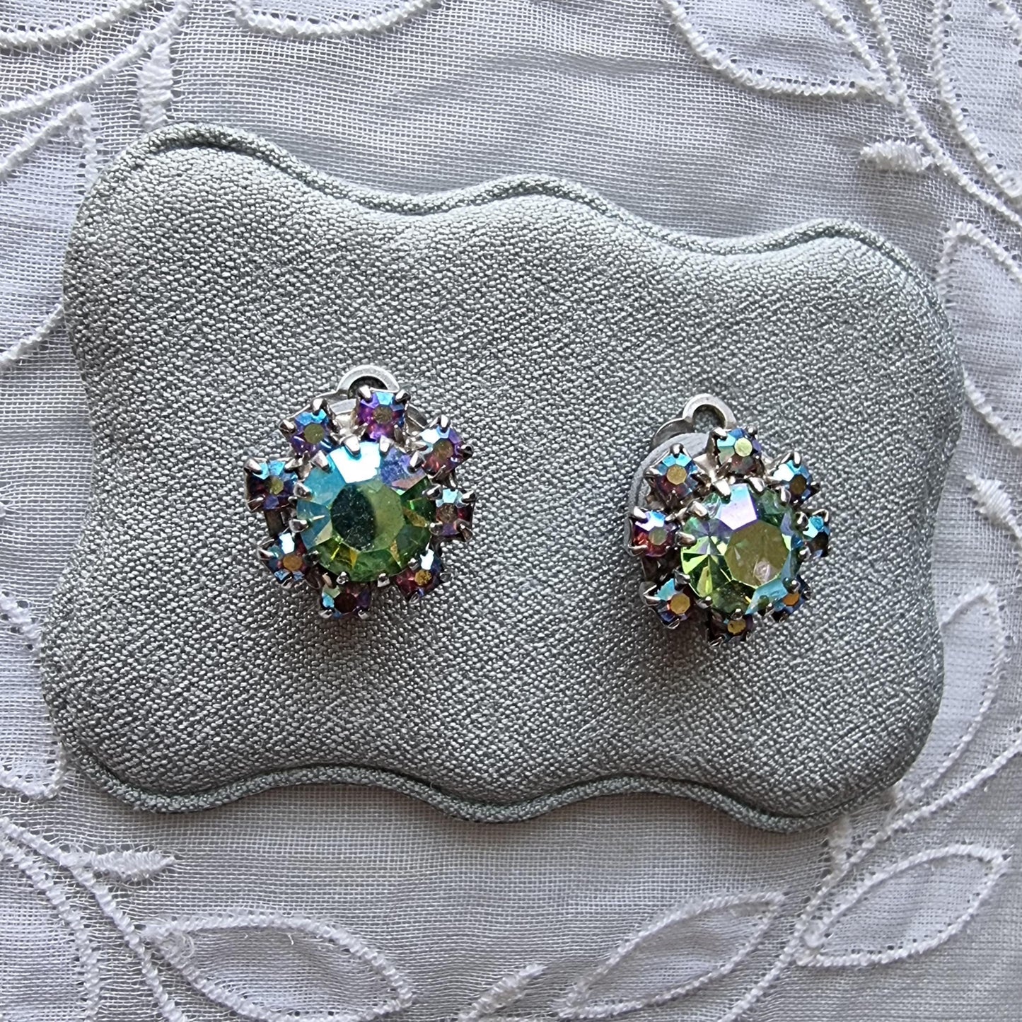 Clip on - Small Blue Purple Aurora Borealis Crystals Clip on Earrings