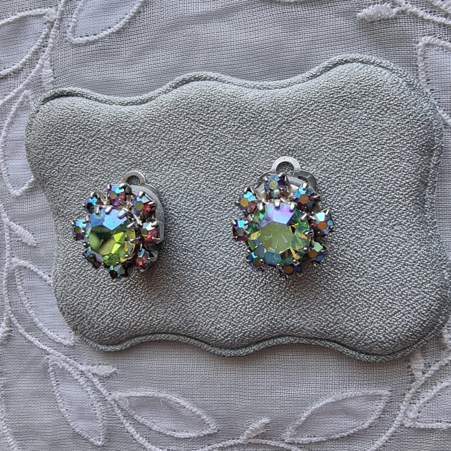 Clip on - Small Blue Purple Aurora Borealis Crystals Clip on Earrings