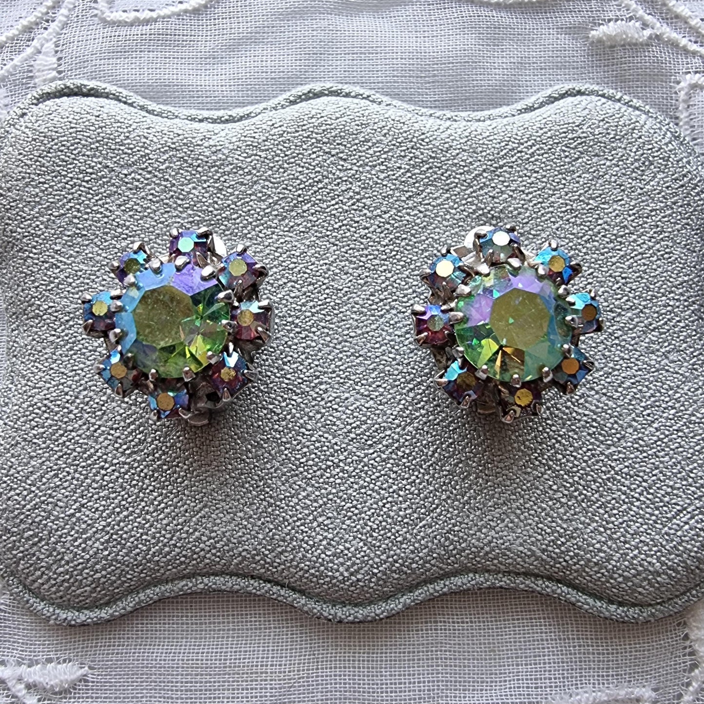 Clip on - Small Blue Purple Aurora Borealis Crystals Clip on Earrings