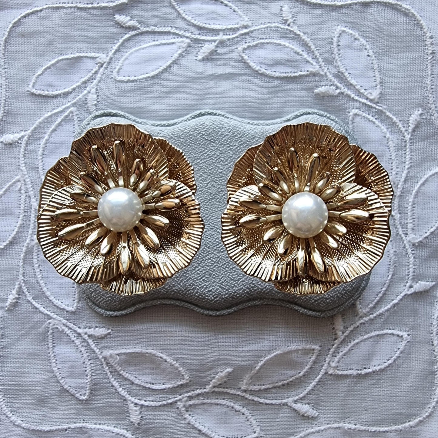 Posts - Big Gold Pearl Flower Stud Earrings