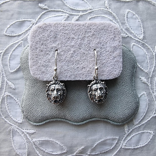 Hooks - Sterling Silver Lion Head Drops Hook Earrings