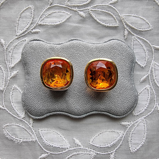 Clip on - Swarovski Cushion Cut Orange Crystal Clip On Earrings
