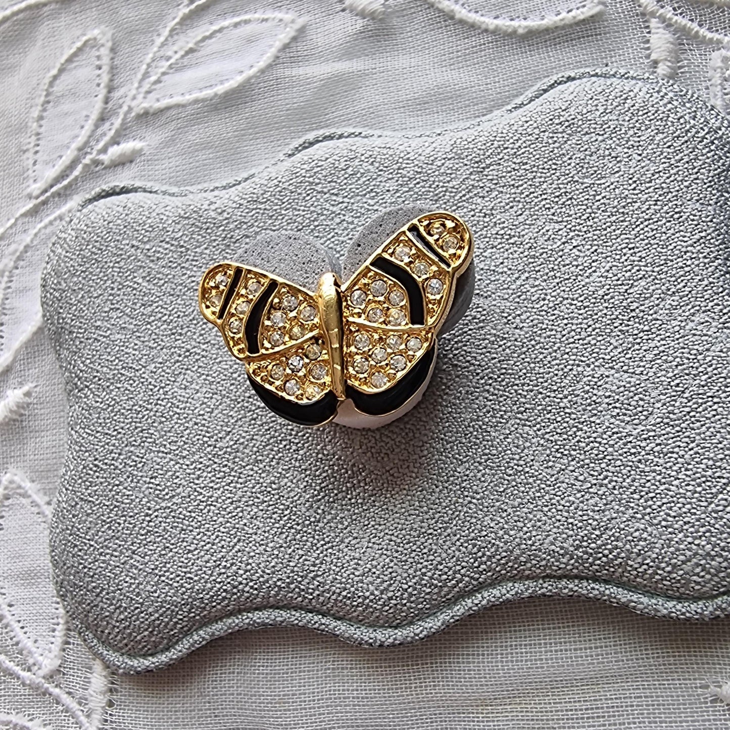 Pin - Black Enamel Crystal Butterfly Pin Brooch