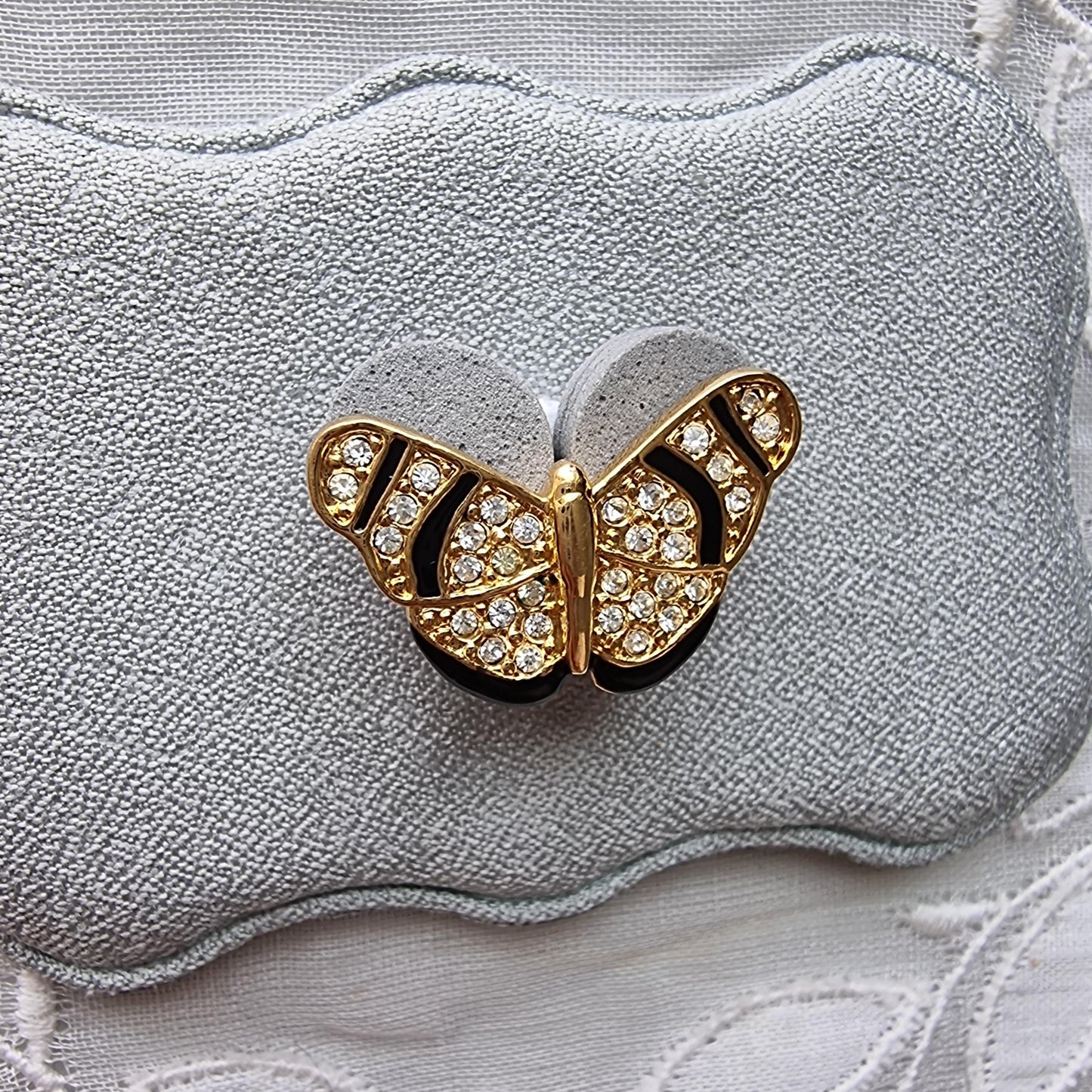 Pin - Black Enamel Crystal Butterfly Pin Brooch
