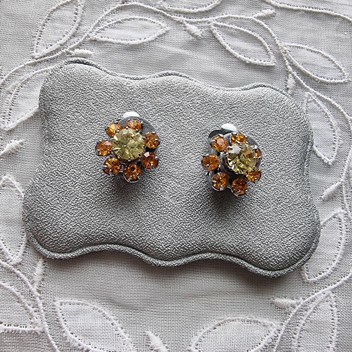 Clip on - Small Yellow and Orange Crystals Clip on Earrings