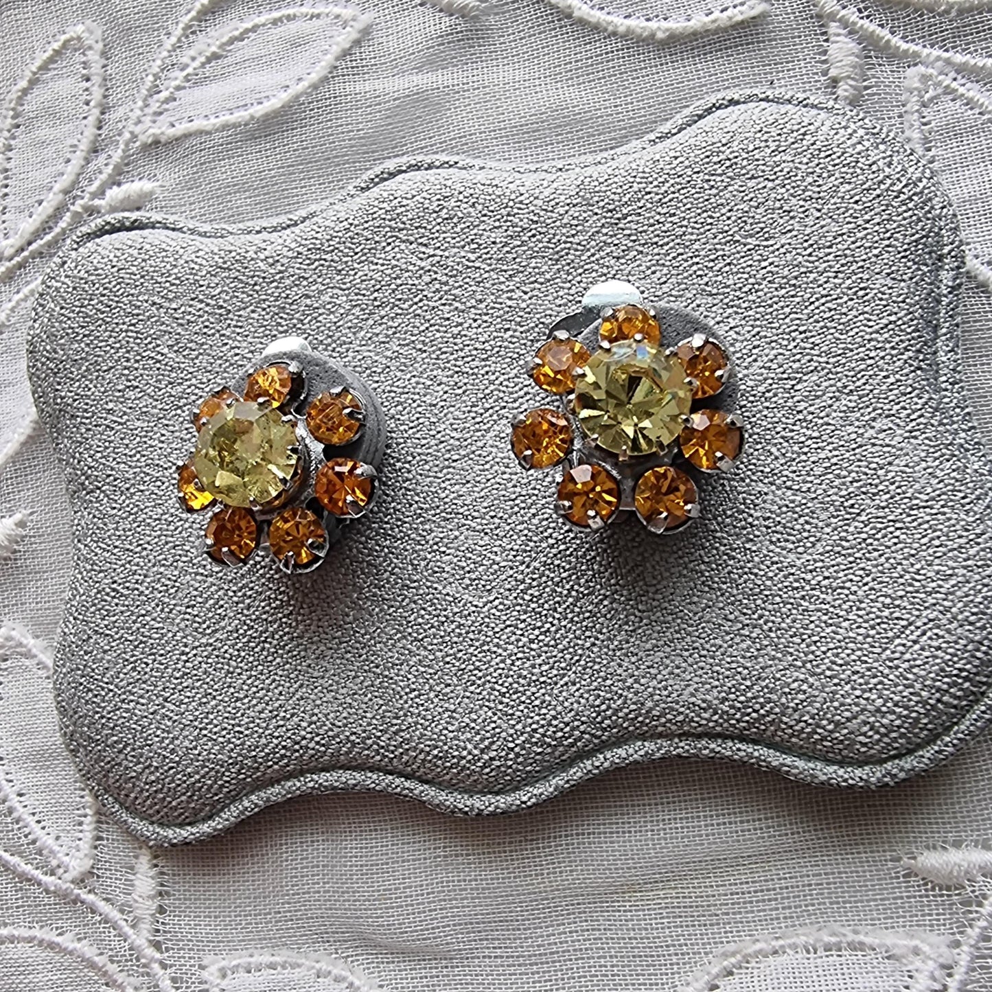Clip on - Small Yellow and Orange Crystals Clip on Earrings