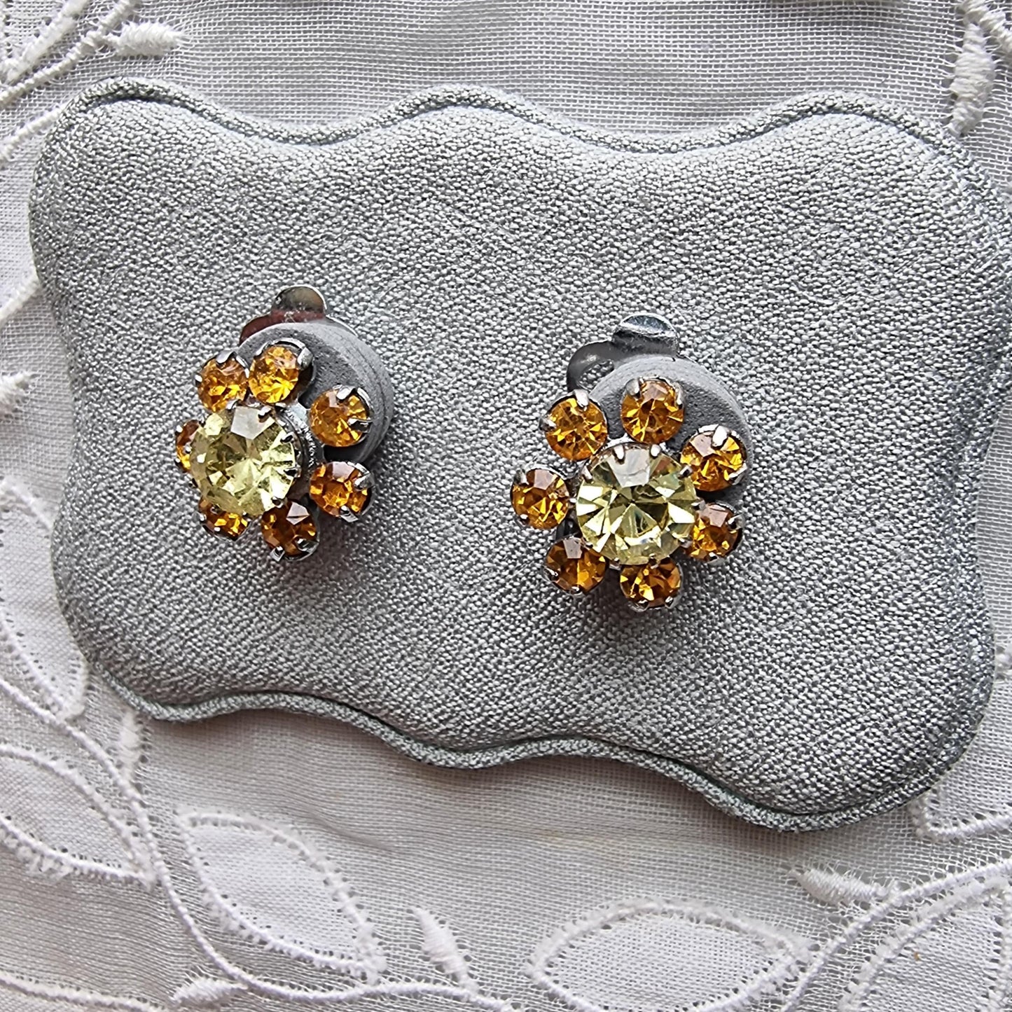 Clip on - Small Yellow and Orange Crystals Clip on Earrings