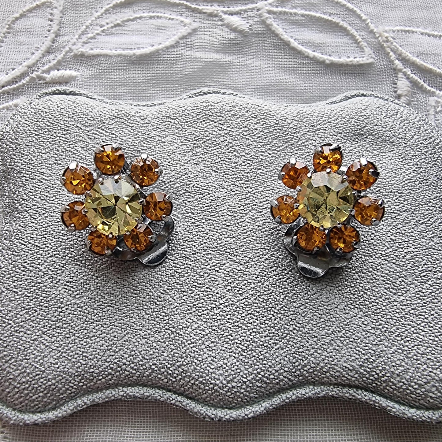 Clip on - Small Yellow and Orange Crystals Clip on Earrings