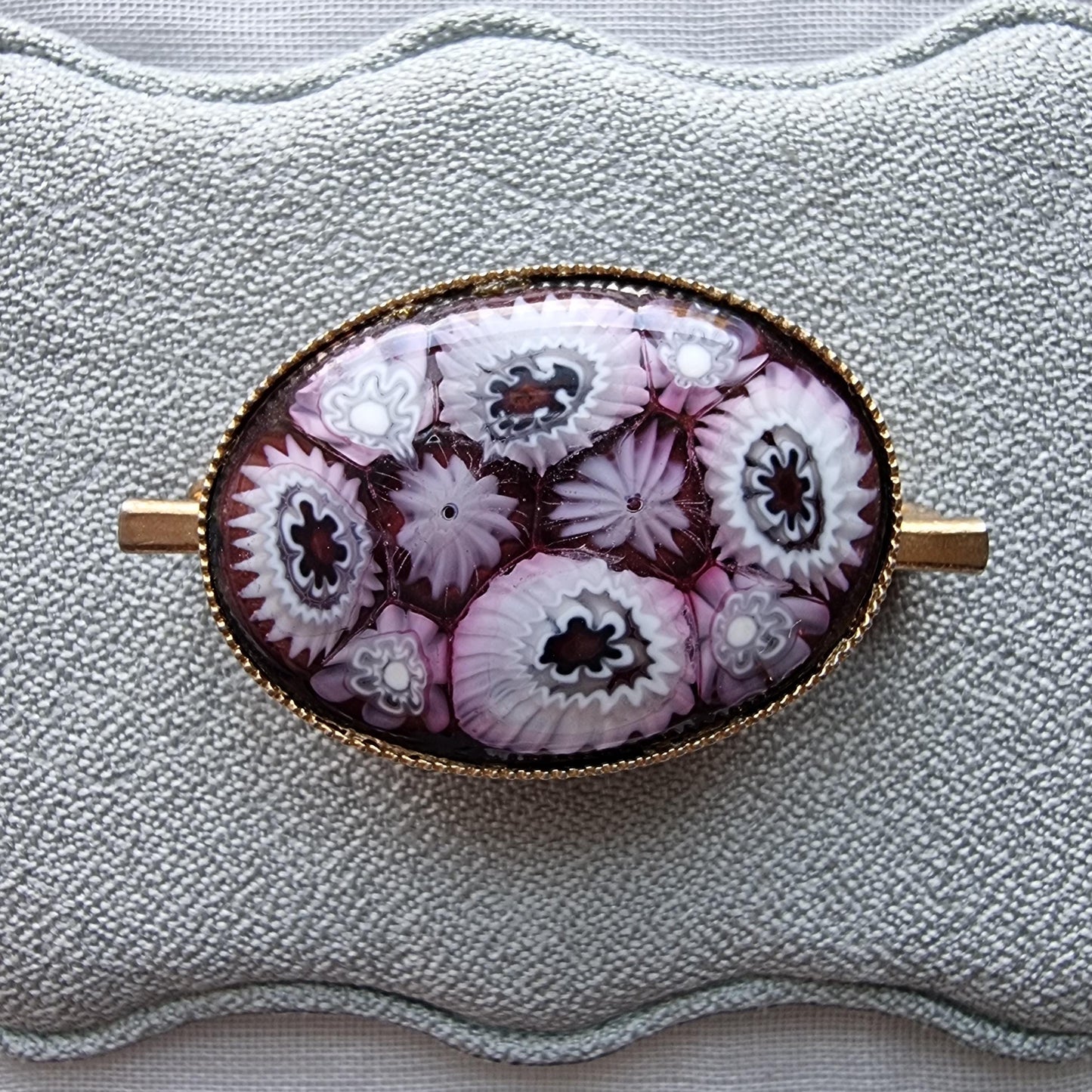 Brooch - Purple and White Milefiori Glass Cabochon Brooch