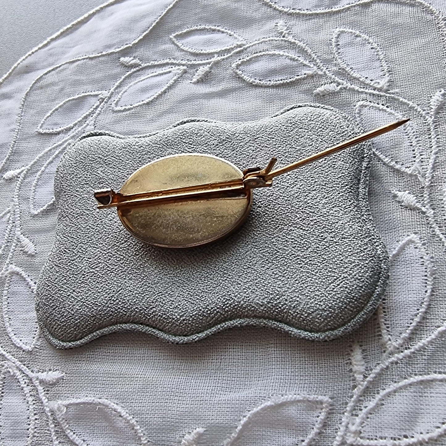 Brooch - Purple and White Milefiori Glass Cabochon Brooch