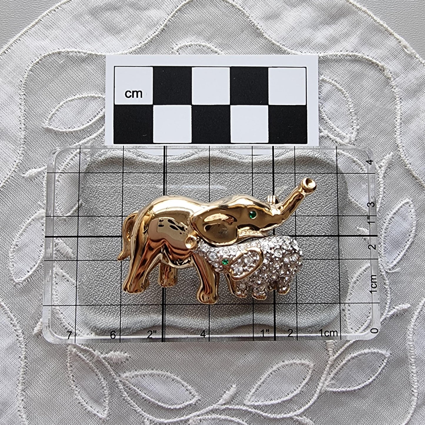 Brooch - Gold and Clear Crystals Elephants Brooch