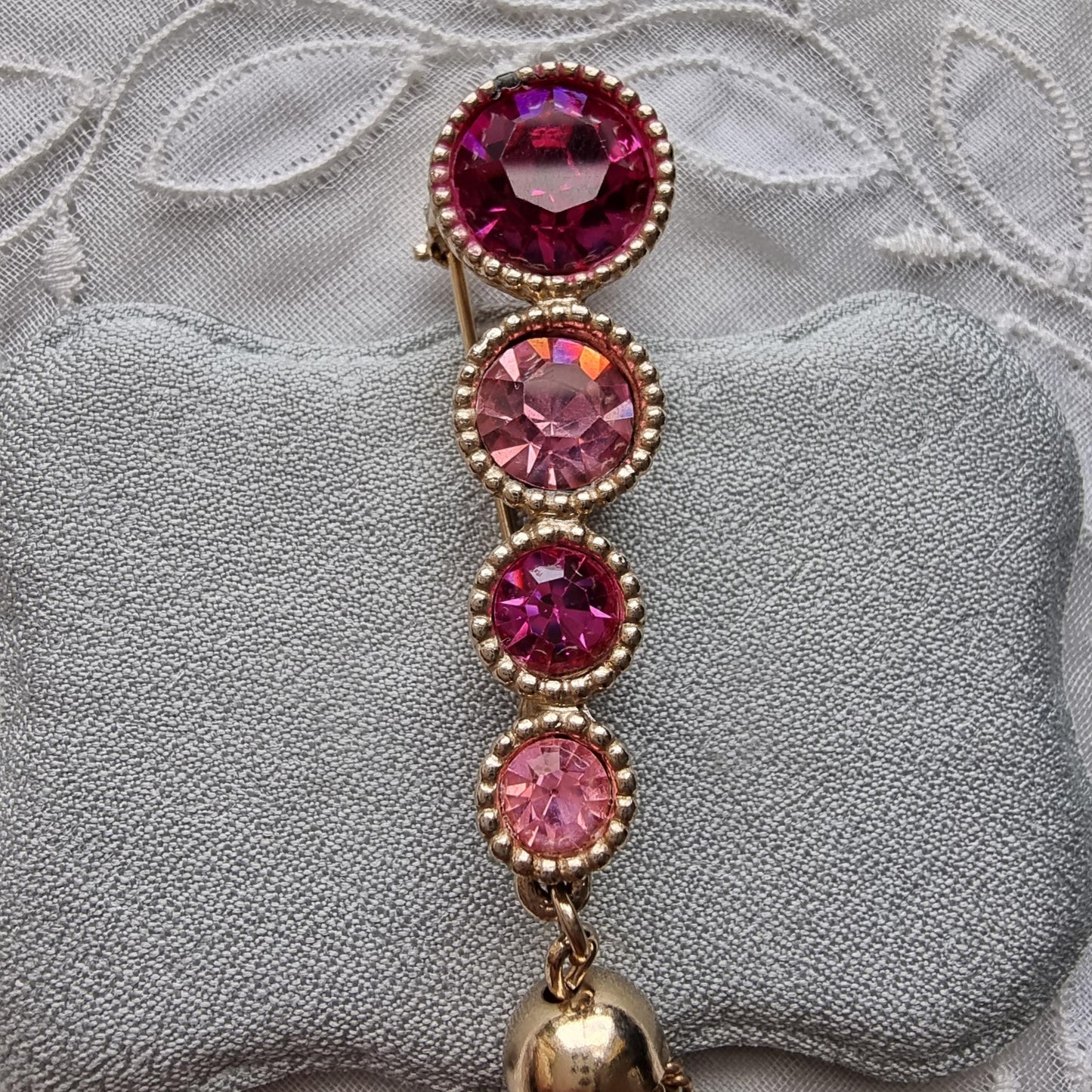 Brooch - Sarah Coventry Pink Crystals and Tassel Brooch