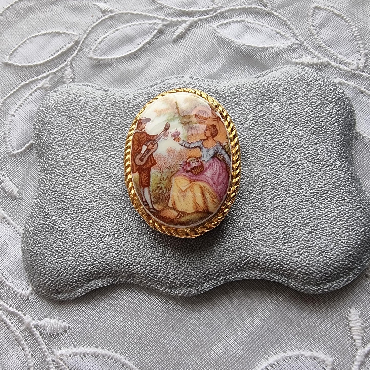 Brooch - Oval Painted Porcelain Brooch