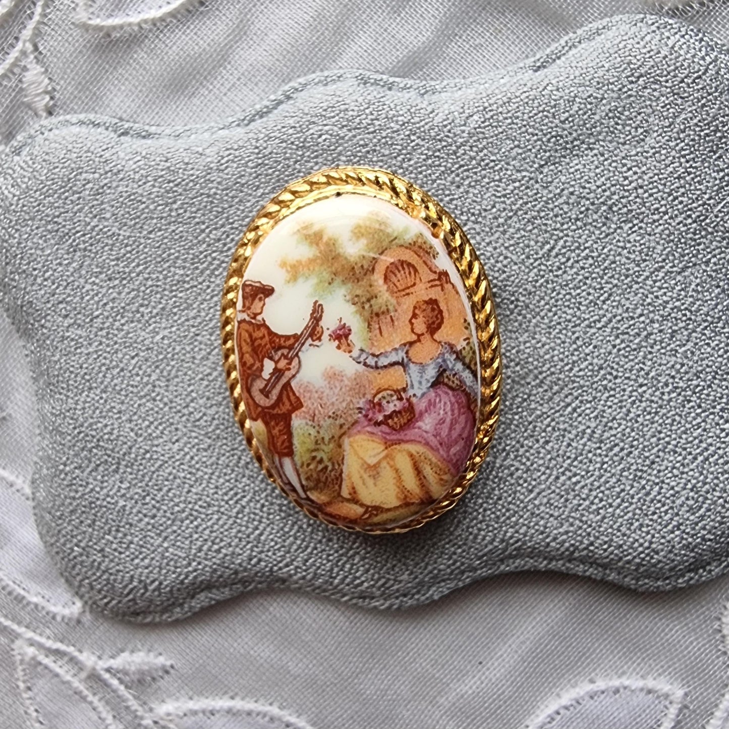 Brooch - Oval Painted Porcelain Brooch