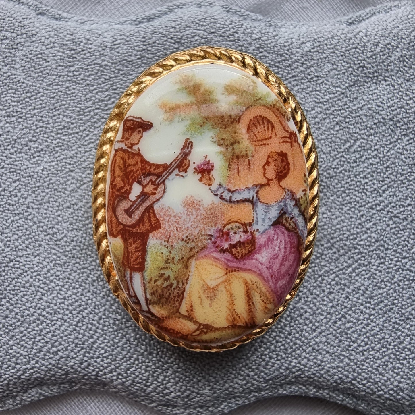 Brooch - Oval Painted Porcelain Brooch