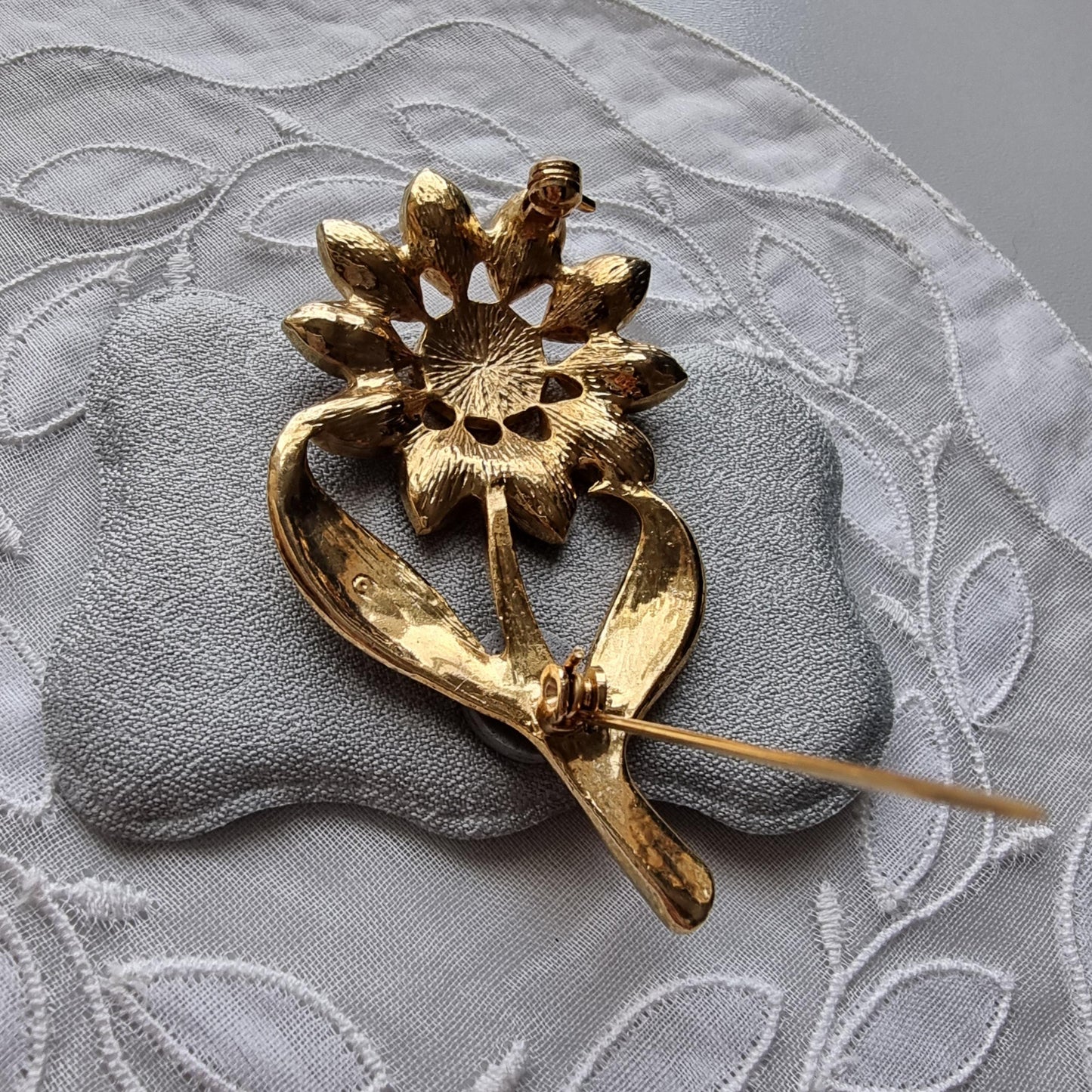 Brooch - Light Blue and Violet Crystals Flower Stem Brooch