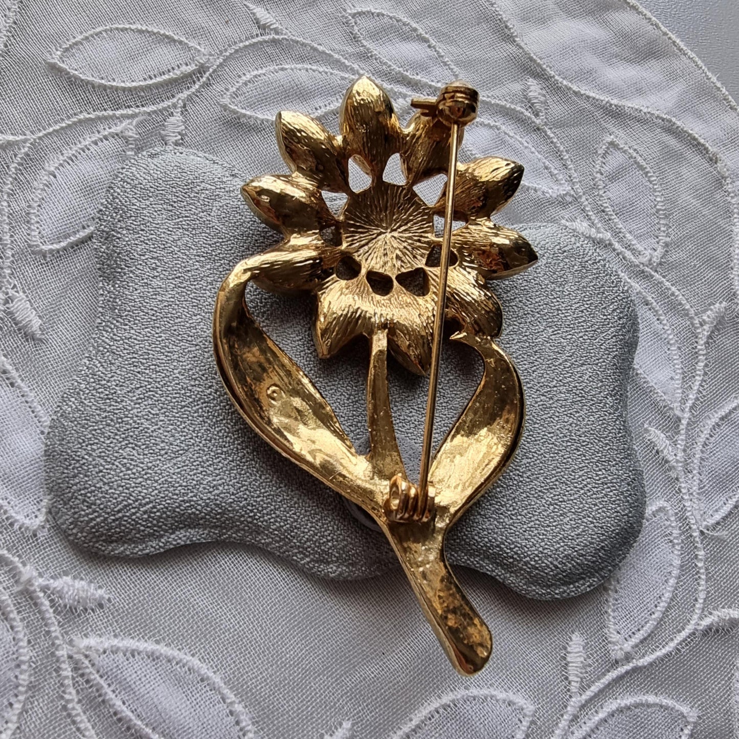 Brooch - Light Blue and Violet Crystals Flower Stem Brooch