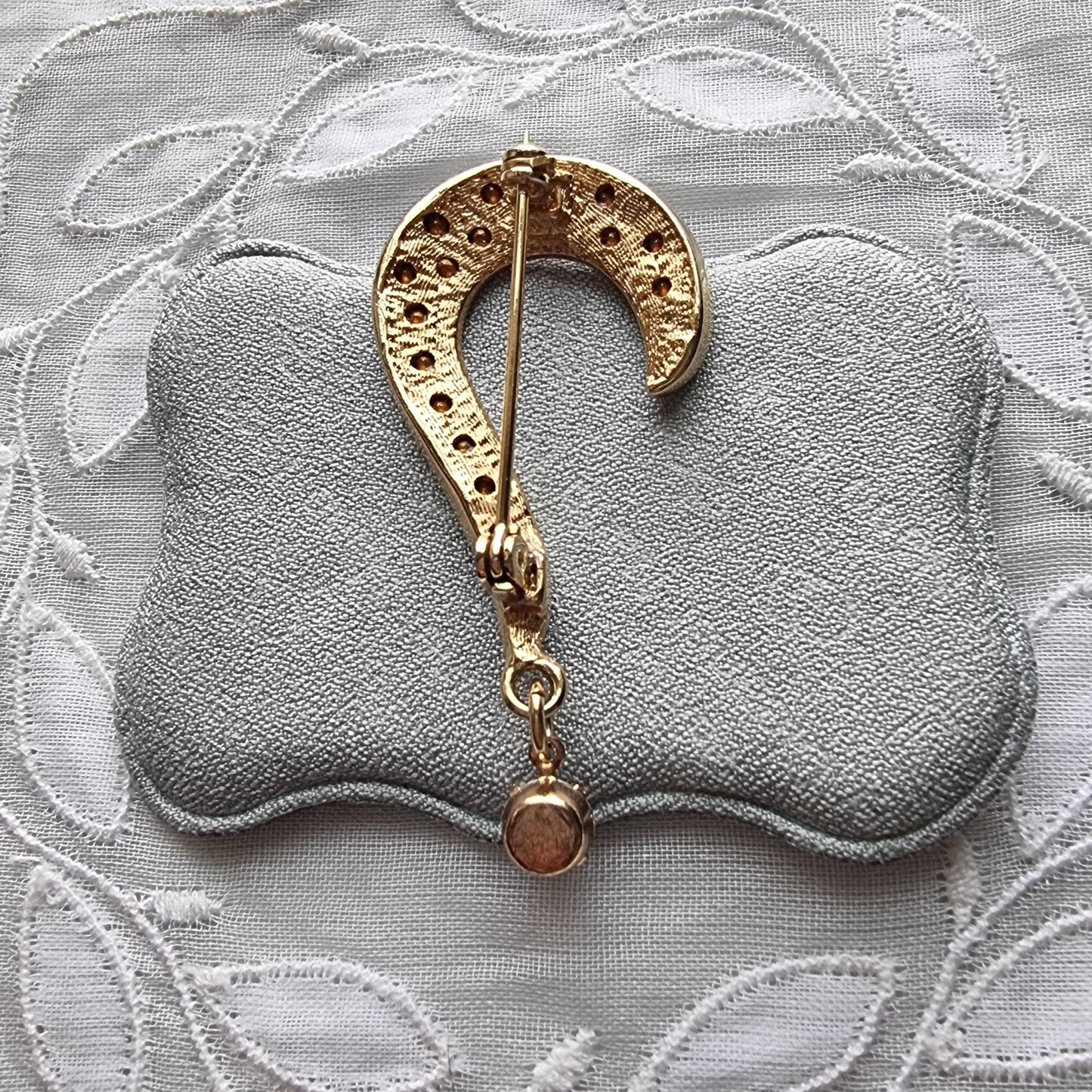 Brooch - Gold and Clear Crystals Drop Question Mark Brooch