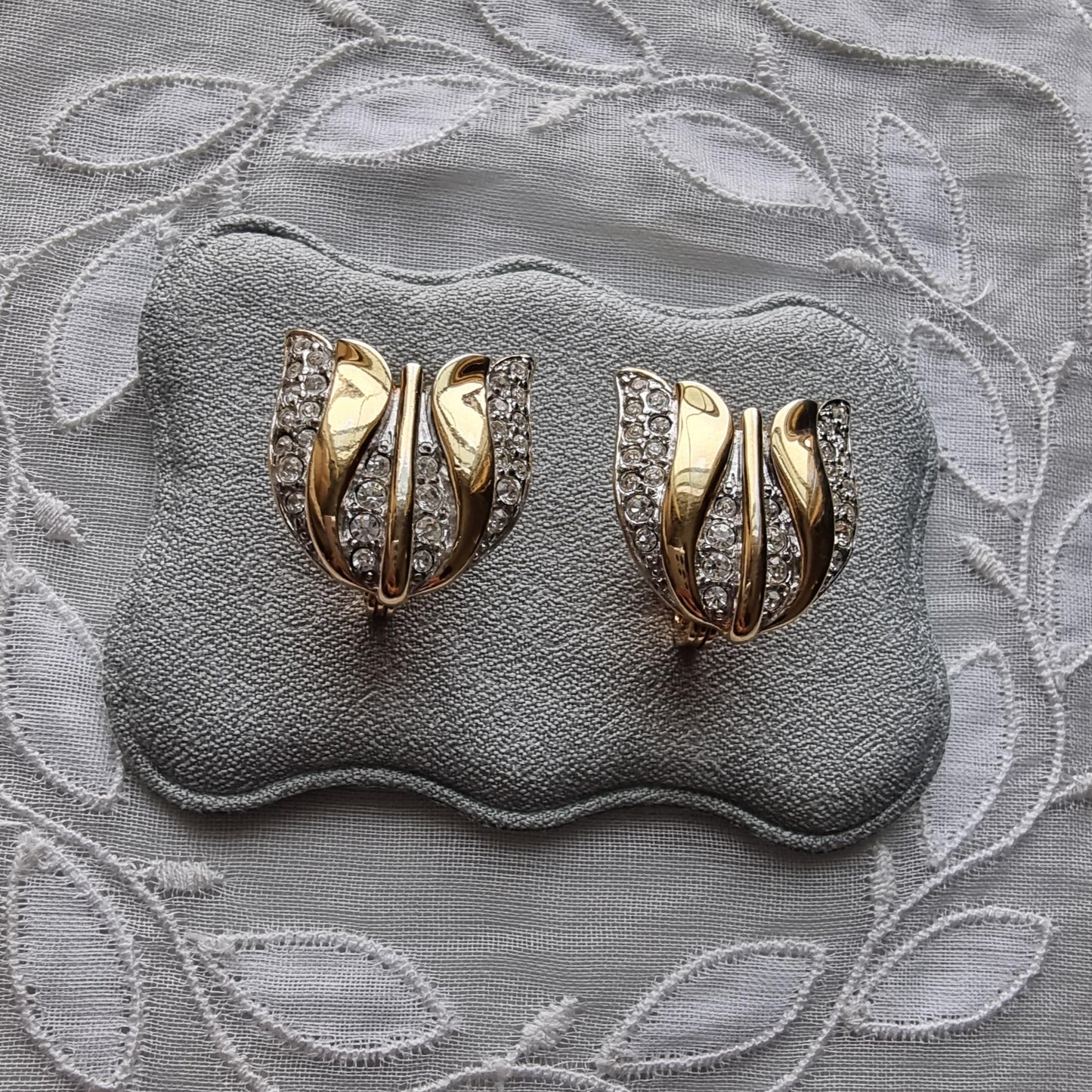 Clip on - Monet Gold and Crystals Flower Clip on Earrings