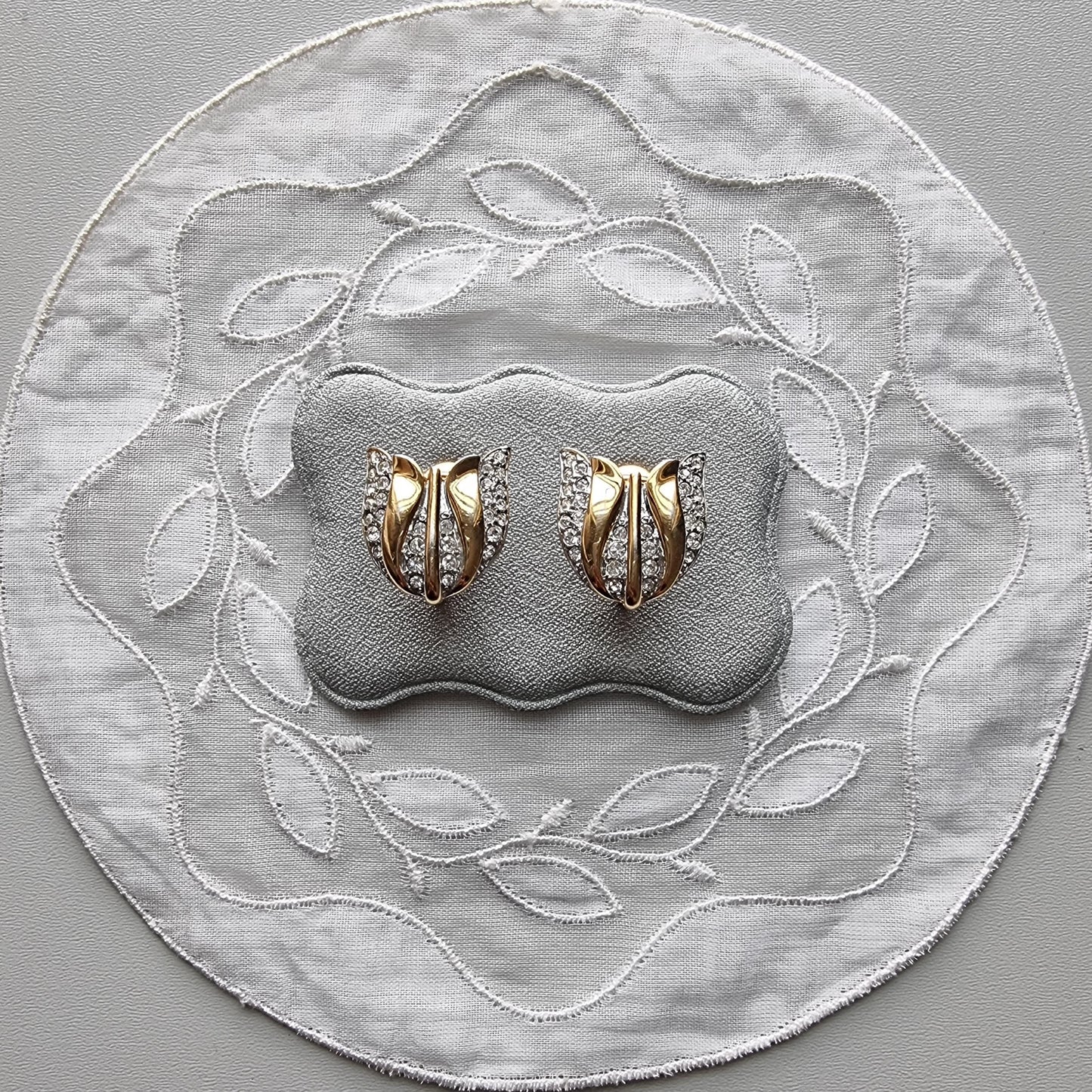 Clip on - Monet Gold and Crystals Flower Clip on Earrings