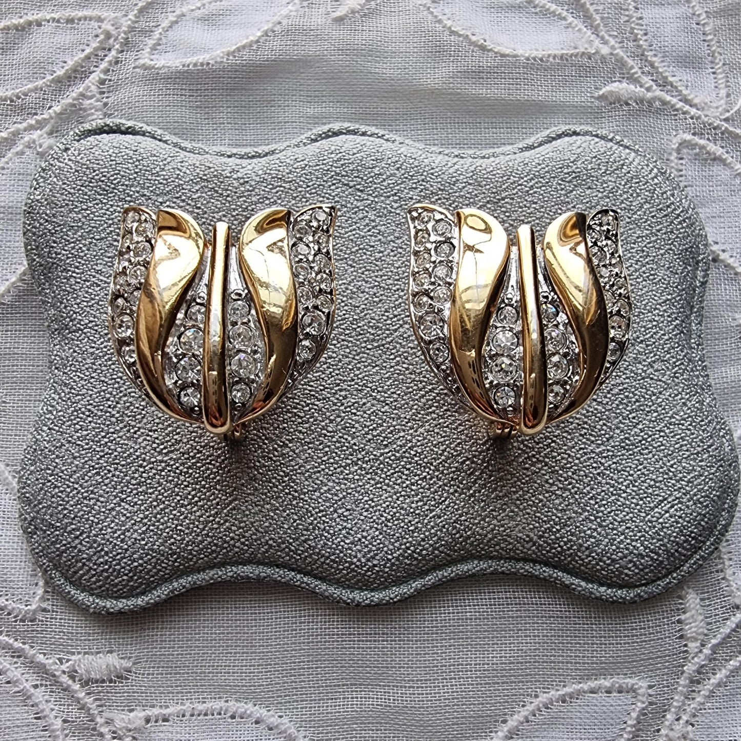 Clip on - Monet Gold and Crystals Flower Clip on Earrings