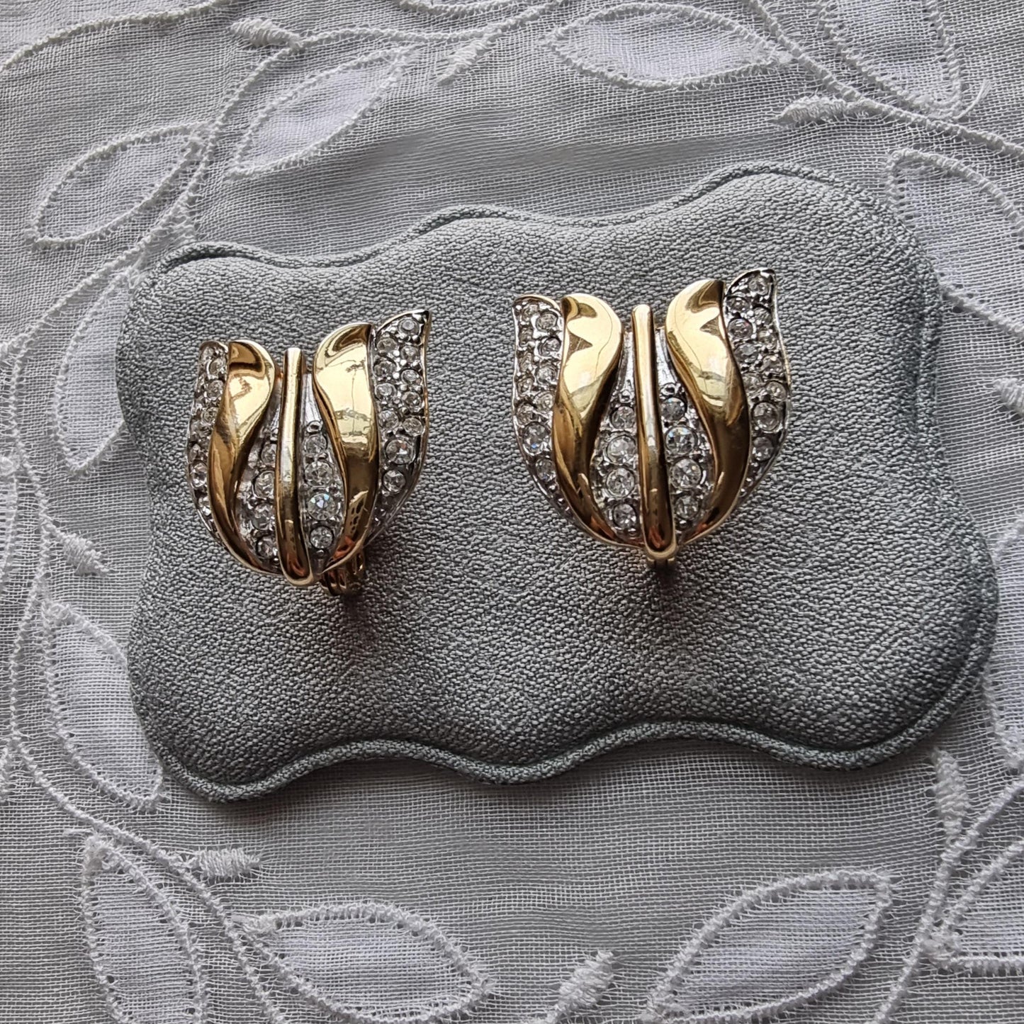 Clip on - Monet Gold and Crystals Flower Clip on Earrings