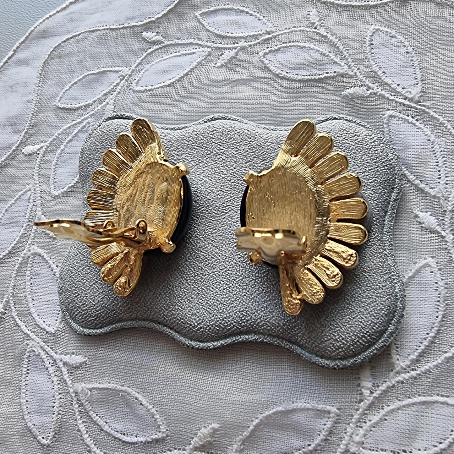 Clip on - Black Cabochon and Clear Crystals Clip On Earrings