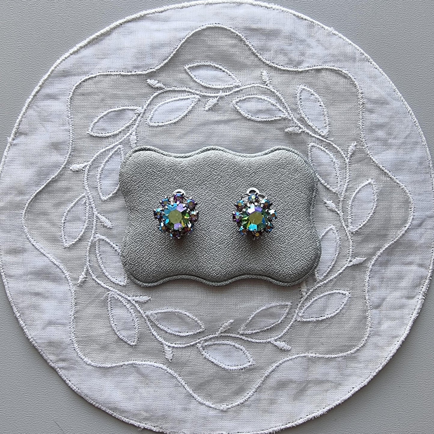 Clip on - Small Blue Purple Aurora Borealis Crystals Clip on Earrings